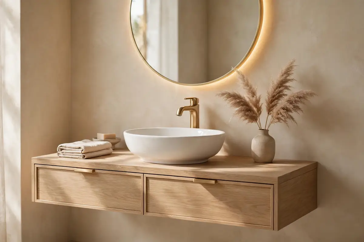 Elegant bathroom vanity with brass faucet remodeled in Tampa